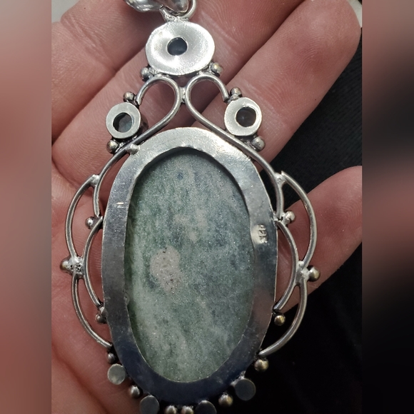 New Oversized Ruby in Fuchsite & Blue Topaz 925 Silver Pendant. - Picture 5 of 9